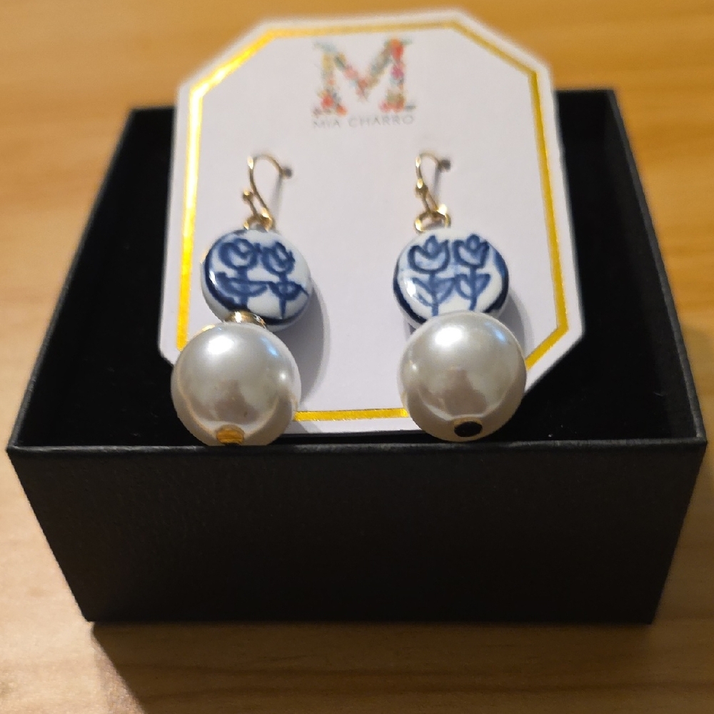 Blue and White Vintage Pearl Earrings